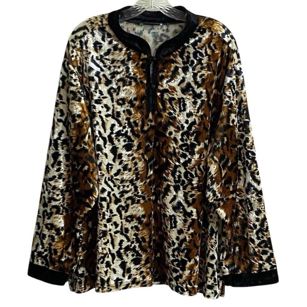 VTG 90s Anthony Richards Women Size 3X Velvet Pullover Top Cheetah Print Earthy